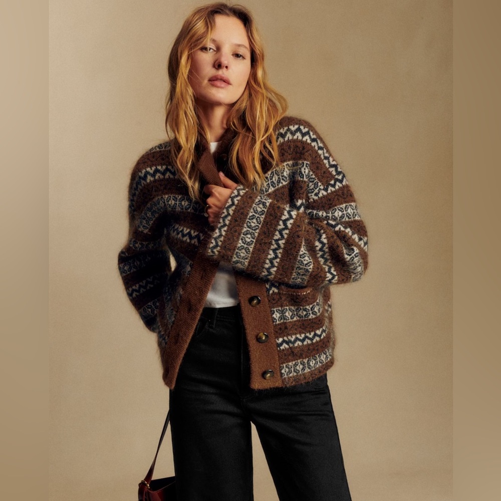 Sezane Brown and Cream Patterned Jacket